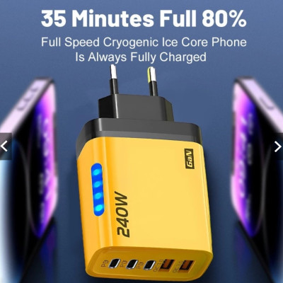 Bộ sạc cao cấp GaN 240W - Sạc siêu nhanh USB 5 cổng PD có đèn LED, Sạc siêu nhanh Type C cho máy tính xách tay, điện thoại và MacBook - miếng lót chuột
