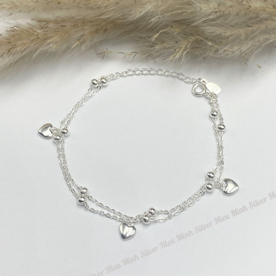 Lắc Tay Nữ Bạc 925 Trái Tim Kép BẠC HIỂU MINH LTU625