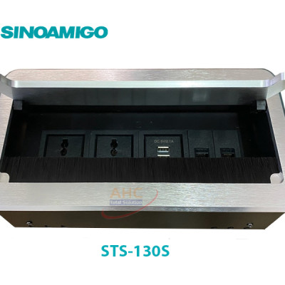 Hộp ổ cắm điện, mạng, USB âm bàn Sinoamigo STS-130S, chất liệu nhôm xước màu bạc, nắp mở lật tiện dụng - Hàng chính hãng