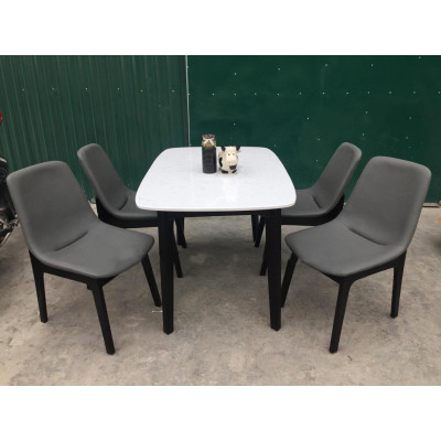 Bộ bàn ăn ventura mặt đá màu nâu 1m2 + 4 ghế màu nâu  Thương hiệu Nội Thất Bình Long 