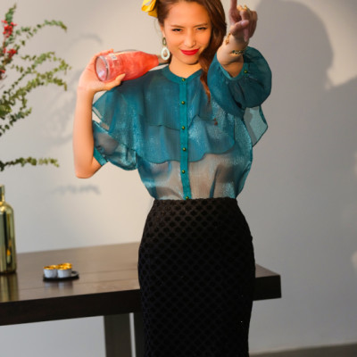 Áo Organza Xuyên Thấu Lục Bảo TOP181 thời trang thiết kế Hity