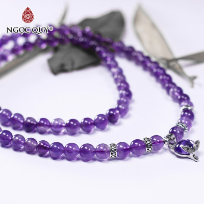 Vòng 3 line đá thạch anh tím phối hồ ly 6mm mệnh hỏa, thổ - Ngọc Quý Gemstones