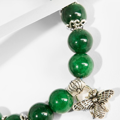 Vòng tay đá cẩm thạch sơn thủy charm Ong bạc Ngọc Quý Gemstones