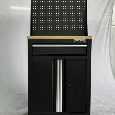 Tủ dụng cụ CSPS 61cm - 01 hộc kéo màu đen chân tăng chỉnh ván gỗ vách lưới (tay cầm trắng)