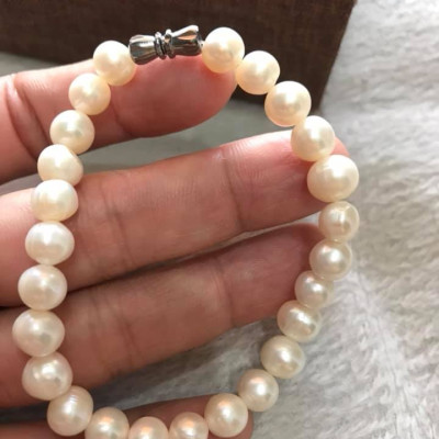 Vòng NGỌC TRAI NỮ ĐEO SIZE 7LY5 VÒNG GỒM 25 HẠT ĐÚNG CUNG SANH MÀU TRẮNG