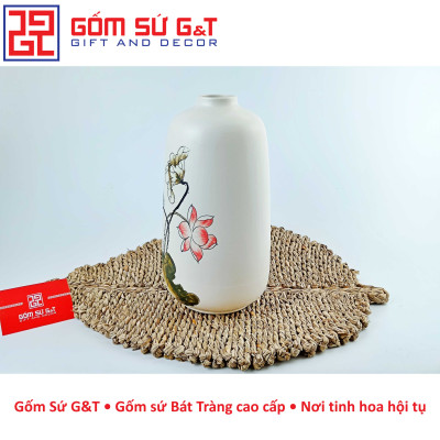 Lọ hoa dáng phích miệng nhỏ vẽ sen Gốm Sứ G&T
