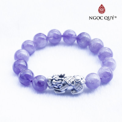 Vòng thạch anh tím ngọc lavender amethyst phối tỳ hưu bạc hạt 12mm mệnh hỏa. thổ - Ngọc Quý Gemstones