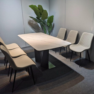 Bàn ăn mặt đá phiến thông minh kéo dài chân chữ V kết hợp ghế Nelson