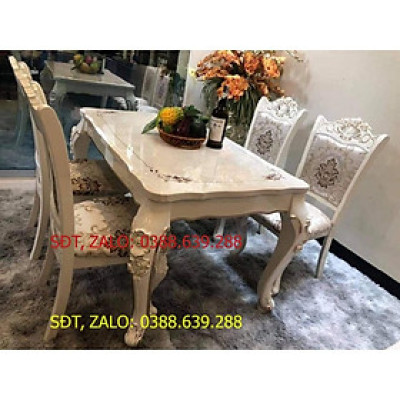 bộ bàn ghế ăn tân cổ điển nhập khẩu bàn đá 6 ghế