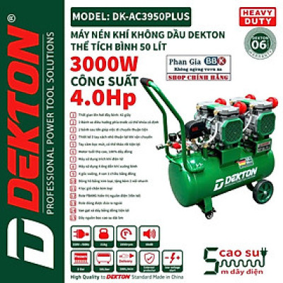 Máy nén khí không dầu Dekton DK-AC3950PLUS - Công suất 3000W/4.0Hp - Bình 50 lít - chính hãƞg!