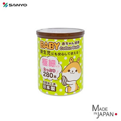 Hộp 280 tăm bông kháng khuẩn Sanyo, chất liệu 100% tự nhiên nên an toàn tuyệt đối khi sử dụng - nội địa Nhật Bản