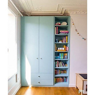 Thiết kế tủ gỗ chứa quần áo với 2 cánh, 1 kệ và 2 ngăn