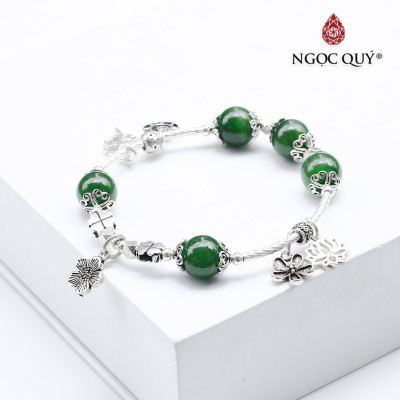 Vòng tay đá thiên nhiên 9mm phối charm cỏ 4 lá  - Ngọc Quý Gemstones