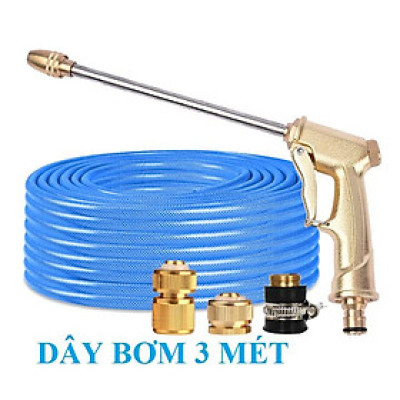 Bộ dây vòi xịt nước ️ ,tăng áp 3 lần,loại 3m,5m 206701-3 đầu đồng,cút đồng nối đồng nhựa+ đai