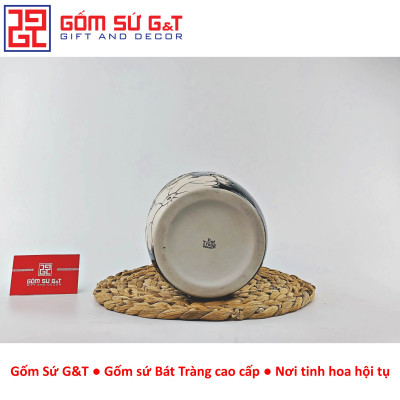 Lọ hoa men hỏa biến dáng phích cổ thấp vẽ sen Gốm Sứ G&T