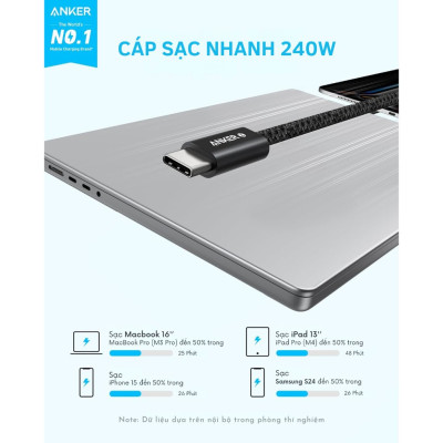 Cáp sạc nhanh Type C to Type C Anker Zolo 240W - A8060 (Hàng Chính Hãng)
