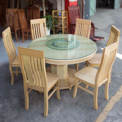 Bộ Bàn Ăn Tròn Xoay Mâm Gỗ Sồi Nga