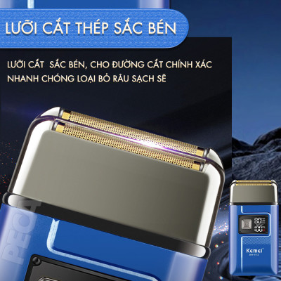 Máy cạo râu khô Kemei KM-1112 lưỡi kép điều chỉnh 2 mức tốc độ công suất mạnh có thể cạo đầu, fade trắng chân tóc - Hàng chính hãng