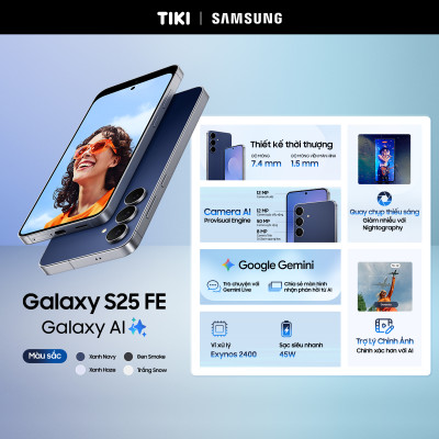 Điện Thoại Samsung Galaxy S25 FE (8/128GB), Concert Camera 50MP, Pin bền bỉ, Trợ thủ AI thông minh - Hàng chính hãng