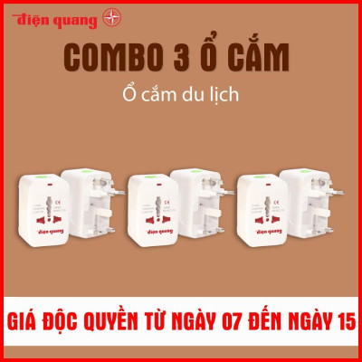 Combo 3 Ổ cắm du lịch Điện Quang ĐQ ESK TV01 (Màu trắng)