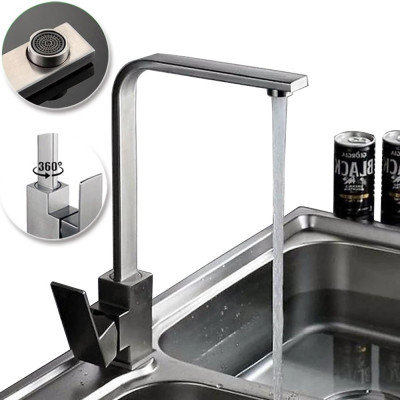 Vòi Bếp Vòi Rửa Chén Bát Nóng Lạnh KAZTA Thân Vuông Xoay 360 - Chất liệu inox hoặc inox phủ nano đen