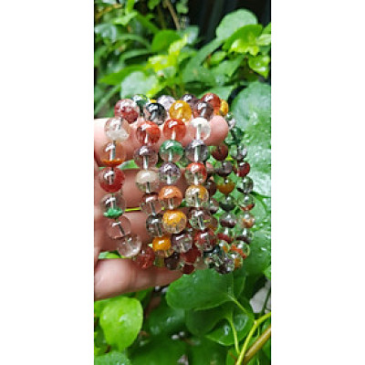 Chiếc Vòng Đá Thạch Anh Ưu Linh Ngũ Sắc Vip 10mm / 10li 100% đá tự nhiên cao cấp màu đa sắc tươi trong bóng thiệt xinh đẹp Nữ tất cả các mệnh đeo tốt đẹp may mắn, tài lộc và tốt cho sức khỏe ạ