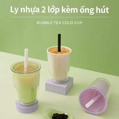 Ly nhựa 2 lớp LocknLock Bubble Tea Cold Cup màu ngà HAP529IVY 720ml, Hàng chính hãng, kèm ống hút trân châu - JoyMall