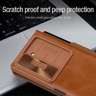 bao da chống sốc cho Samsung Galaxy Z Fold 6 trang bị nắp bảo vệ Camera và ngăn đựng S-Pen hiệu Nillkin Qin Pro (chất liệu da cao cấp, thiết kế thời trang cá tính) - Hàng nhập khẩu