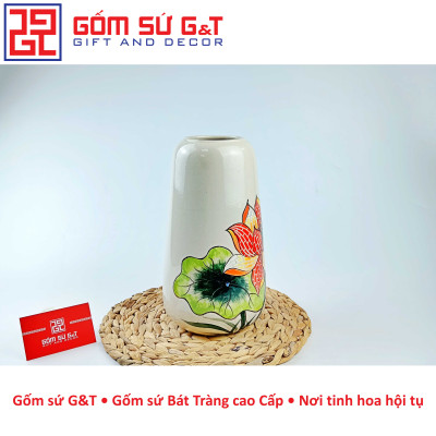 Lọ hoa trang trí dáng đu đủ khắc sen hồng Gốm Sứ G&T