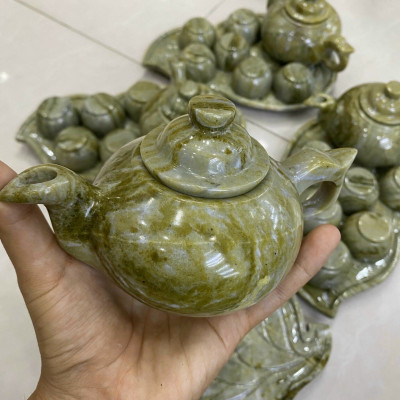 Bộ ấm trà với dĩa kiểu chếc lá đá ngọc Ấn Độ