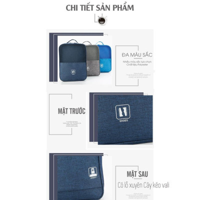 [KoSuyTu] Túi Đựng Giày Dép Du Lịch 3 Ngăn, Chất Liệu Chống Thấm Nước, Có Khe Gài Tay Kéo Vali Tiện Lợi