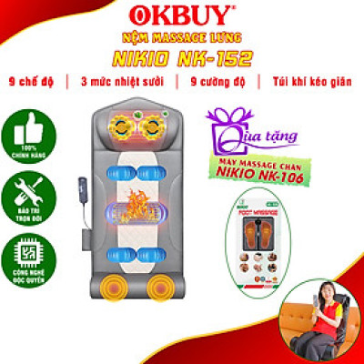 Nệm (Máy) Massage Toàn Thân Nikio NK-152 - Dòng Cao Cấp Có Gối Matxa Cổ Vai Gáy, Mát Xa Đa Năng Với Công Nghệ Xoa Bóp Con Lăn, Rung Và Túi Khí Nâng Đỡ Kéo Giãn Cột Sống - Mát Xa Thư giãn, Giảm Stress, Giảm Đau Mỏi Cổ, Lưng, Mông, Chân