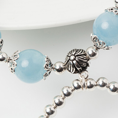 Vòng 2 line đá Aquamarine phối charm bạc size hạt 10mm mệnh thủy, mộc - Ngọc Quý Gemstones