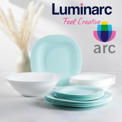 Đĩa (dĩa) thủy tinh Luminarc Carine xanh ngọc 19cm, dùng lò vi sóng, máy rửa bát, sản xuất Pháp - P4246