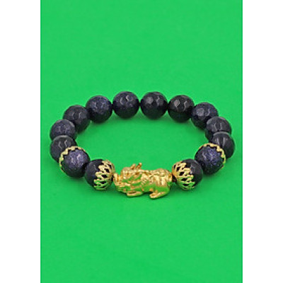 Chuỗi đeo tay Đá Lam Sa Cắt Giác 12 ly - cẩn Tỳ Hưu Phong Thủy Chiêu Tài Lộc inox vàng VLSGTHBKV12 - hợp mệnh Mộc, mệnh Thủy