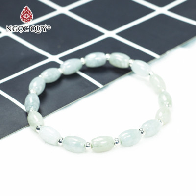 Vòng lu thống cẩm thạch A phối bi bạc hạt 8.5x6mm mệnh hỏa , mộc - Ngọc Quý Gemstones