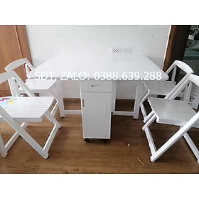 BÀN ĂN GỖ SỒI THÔNG MINH GẤP GỌN ( BỘ 4 GHẾ)