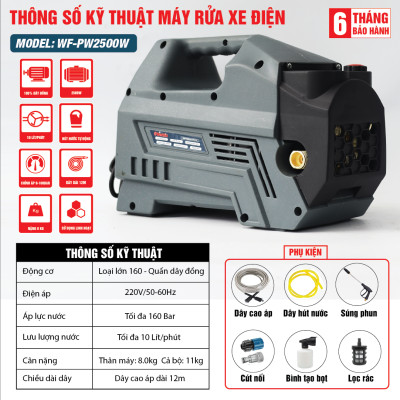 Cam Kết Lõi Đồng 100% - Máy rửa xe mini gia đình Workfik 2500w-Máy xịt rửa cao áp có tạo bọt tuyết tặng kèm đầy đủ phụ kiện, Bảo hành Chính hãg