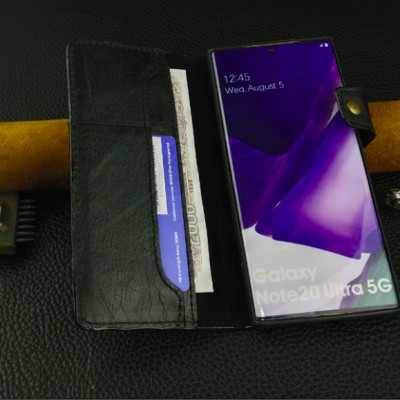 Bao da cho điện thoại Note20 Ultra, Note20 dạng ví da bò thật