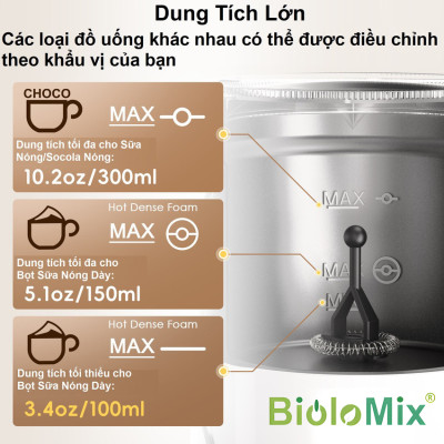 Máy tạo bọt sữa, cà phê, ca cao New Digital 5 trong 1 chuyên nghiệp. Thương hiệu Mỹ cao cấp Biolomix - BMF102E. Hàng chính hãng