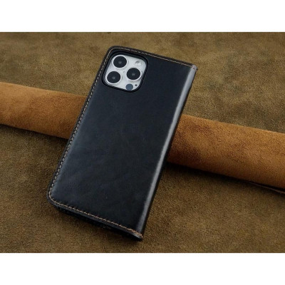 Bao Da cho Iphone 13 Pro Max Handmade Cổ Điển Da Bò Thật