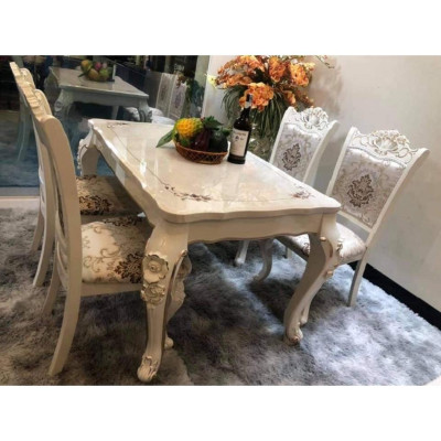 bộ bàn ghế ăn tân cổ điển nhập khẩu bàn đá 6 ghế