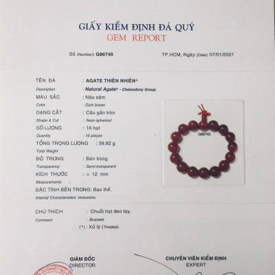 Bộ vòng đeo tay Phong Thủy Ngọc Phỉ Thúy, Chất liệu đá AGATE Thiên nhiên – Dòng Chalcedony, Kèm bản PHOTOCOPY GIẤY GIÁM ĐỊNH, kèm TÚI NHUNG.