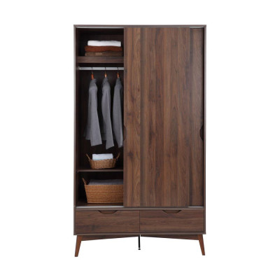 Tủ quần áo cửa lùa 2 cánh kèm ngăn kéo BÌNH LONG gỗ công nghiệp cao cấp chống ẩm, màu nâu tự nhiên