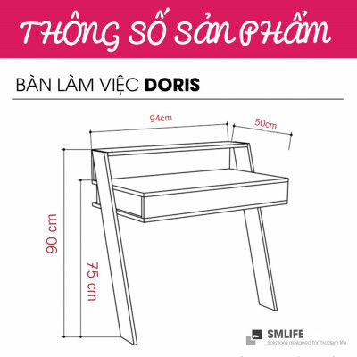 Bàn Học Bằng Gỗ Kích Thước Nhỏ Gọn SMLIFE Doris