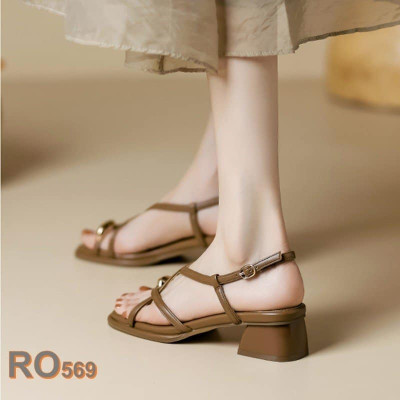 Giày sandal nữ cao gót 3 phân hàng hiệu rosata hai màu đen nâu ro569