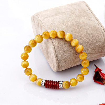 Vòng tay phong thủy Mắt hổ vàng tâm 8mm +  Khoen mã não