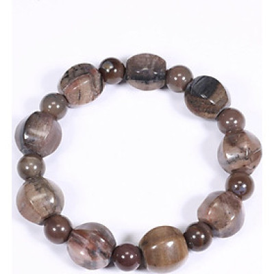 Vòng tay gỗ hóa thạch hạt lục giác viên đá 12x12.5mm mệnh hỏa, mộc - Ngọc Quý Gemstones