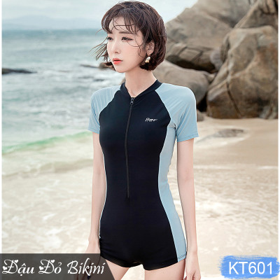 Đồ bơi nữ liền thân quần short áo cộc tay & dài tay, có kèm chân váy lẻ, áo sẵn đệm mút, dáng đùi trẻ trung khoẻ đẹp, giấu bụng tốt, có size to cho nữ đến 68kg | KT601