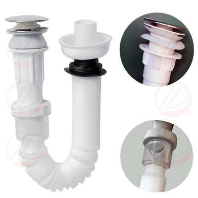 Bộ Xả Lavabo Xi Phông Labo Inox Và Nhựa Nút Nhấn Lớn - Dùng cho loại lavabo đặt bàn hoặc âm bàn Không có chống xả tràn